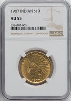 1907 $10 No Motto Indian Eagle NGC AU55