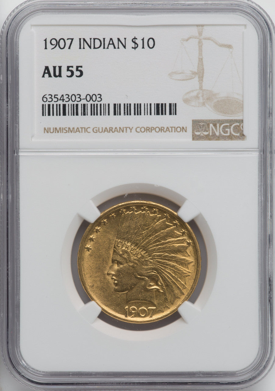 1907 $10 No Motto Indian Eagle NGC AU55