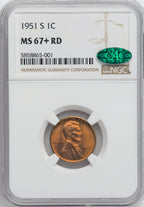 1951-S 1C NGC Plus Lincoln Cent NGC MS67+