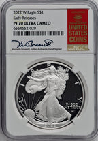 2022-W Silver Eagle Early Releases NGC PF70 Kenneth Bressett Signed