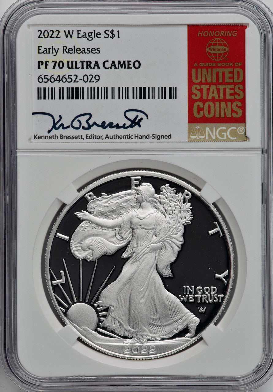 2022-W Silver Eagle Early Releases NGC PF70 Kenneth Bressett Signed