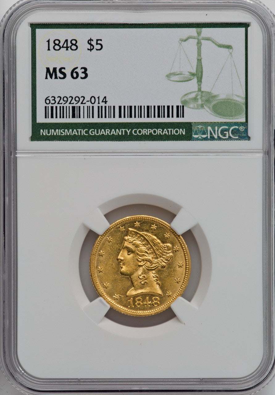 1848 $5 Liberty Half Eagle NGC MS63