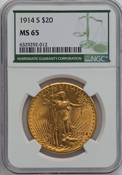 1914-S $20 Saint-Gaudens Double Eagle NGC MS65