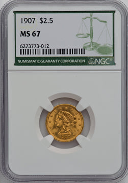 1907 $2.50 Green Label Liberty Quarter Eagle NGC MS67
