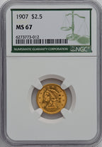 1907 $2.50 Green Label Liberty Quarter Eagle NGC MS67