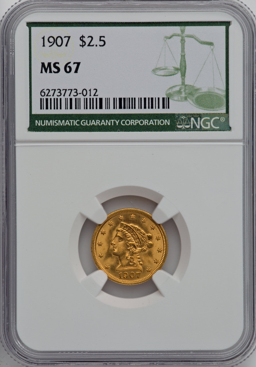 1907 $2.50 Green Label Liberty Quarter Eagle NGC MS67