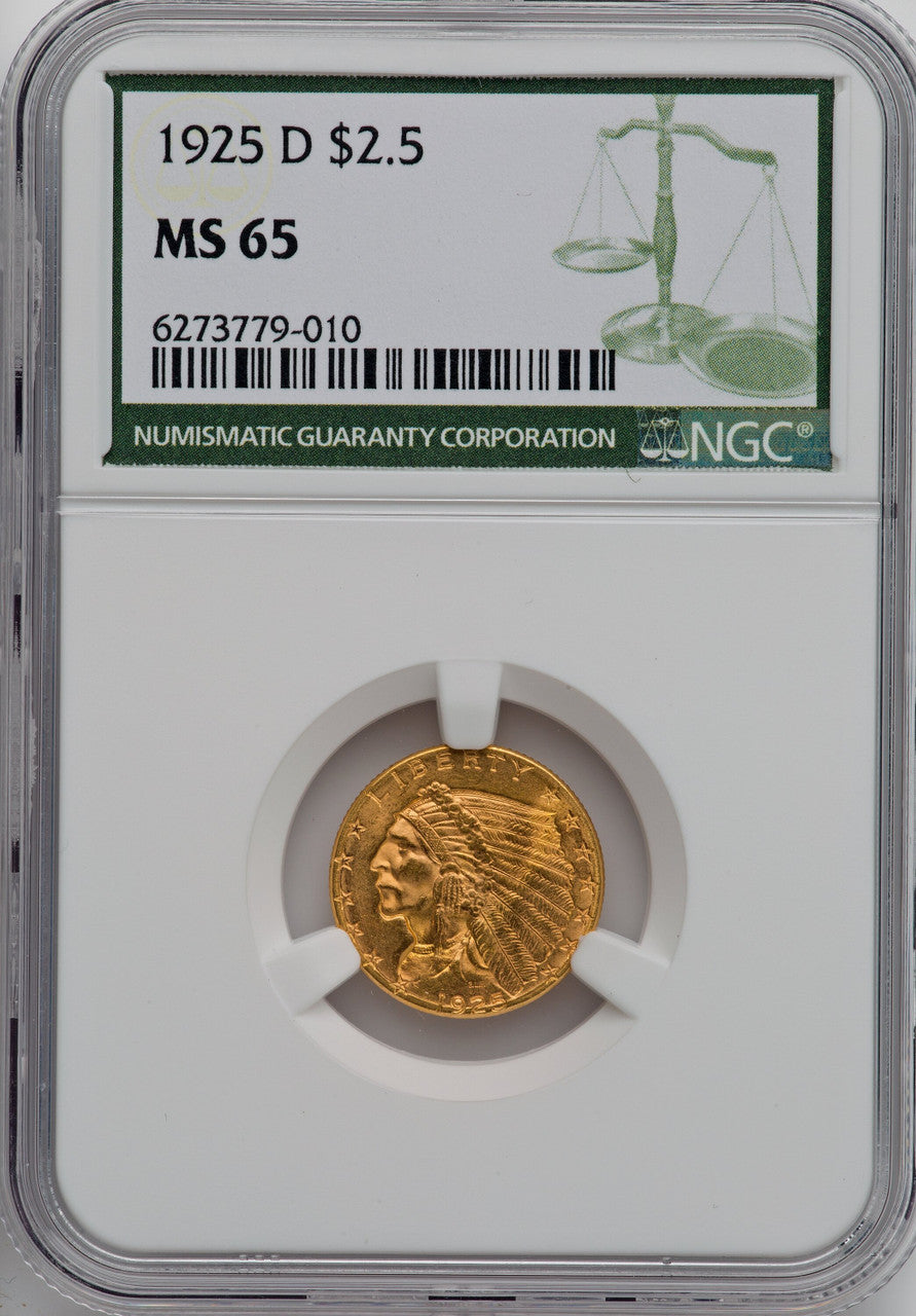 1925-D $2.50 Green Label Indian Quarter Eagle NGC MS65 (755534051)