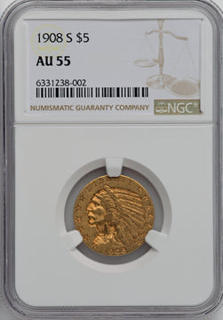 1908-S $5 Indian Half Eagle NGC AU55