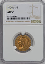 1908-S $5 Indian Half Eagle NGC AU55
