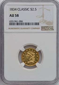 1834 $2.50 Classic Classic Quarter Eagle NGC AU58