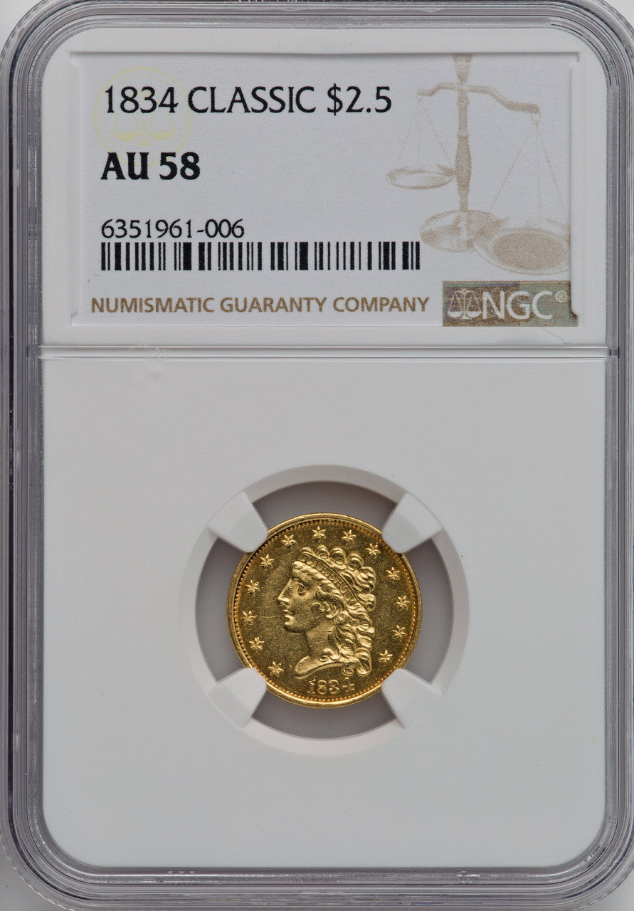 1834 $2.50 Classic Classic Quarter Eagle NGC AU58