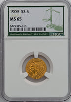 1909 $2.50 Indian Quarter Eagle NGC MS65