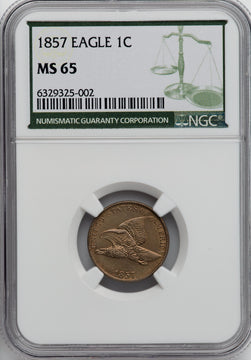 1857 1C Green Label Flying Eagle Cent NGC MS65