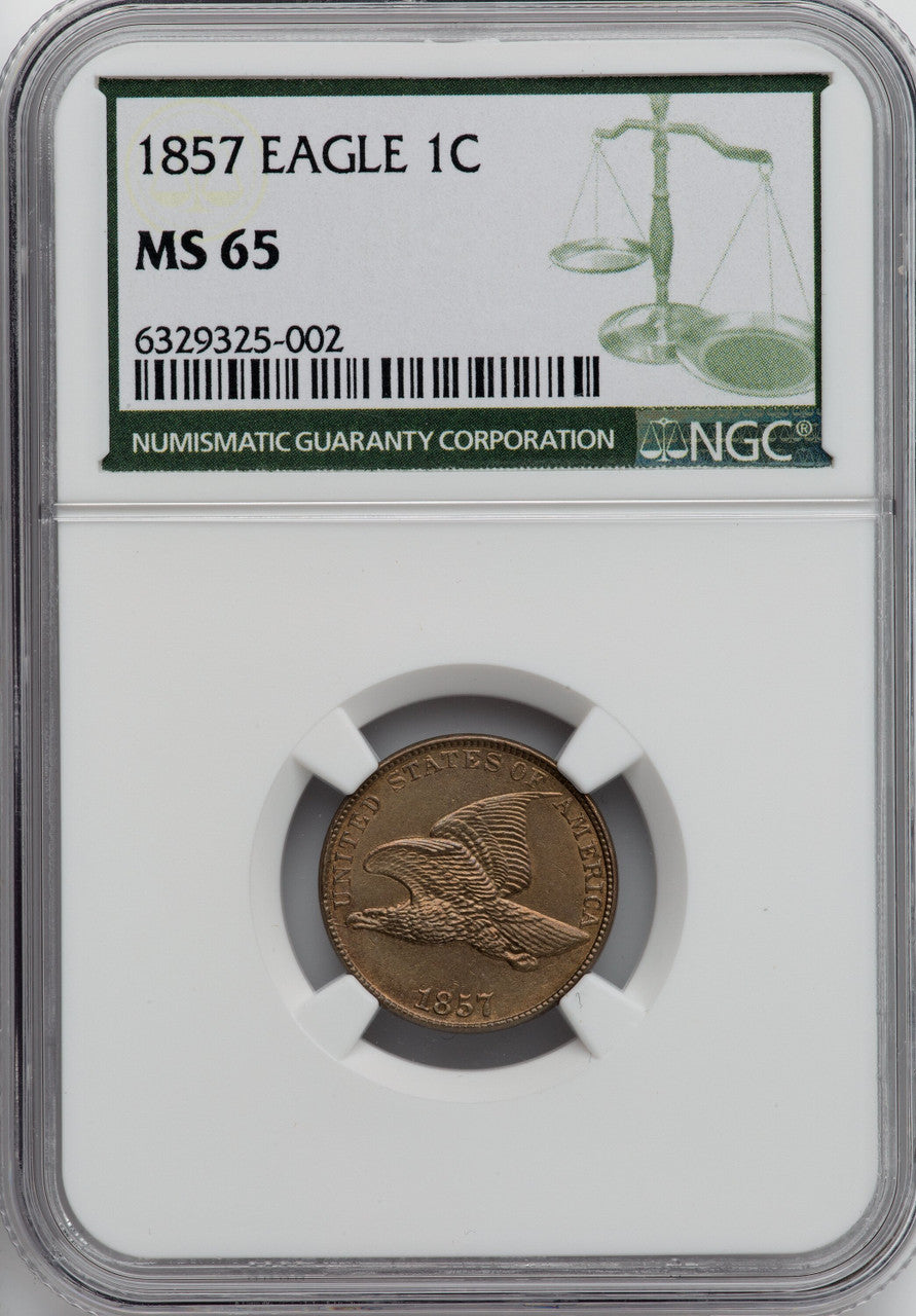 1857 1C Green Label Flying Eagle Cent NGC MS65