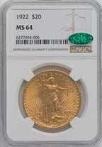 1922 $20 CAC Saint-Gaudens Double Eagle NGC MS64