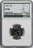 1937 5C Green Label Proof Buffalo Nickel NGC PR68