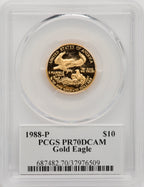 1988-P $10 Quarter-Ounce Gold Eagle Mercanti Flag Signature PCGS PR70