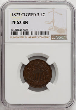 1873 2C CLOSED 3 BN Proof Two Cent Pieces NGC PR62
