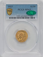1927 $2.50 CAC Indian Quarter Eagle PCGS MS63