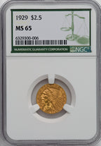 1929 $2.50 Indian Quarter Eagle NGC MS65