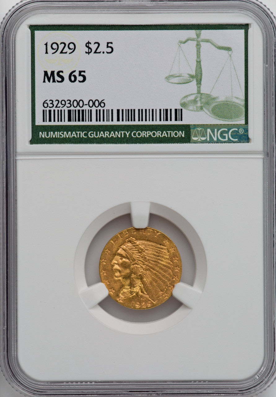 1929 $2.50 Indian Quarter Eagle NGC MS65
