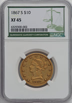 1867-S $10 Liberty Eagle NGC XF45