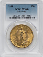 1908 $20 NO MOTTO Saint-Gaudens Double Eagle PCGS MS64+