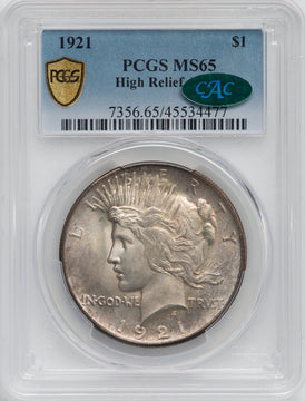 1921 $1 Peace CAC Peace Dollar PCGS MS65