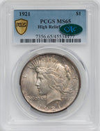 1921 $1 Peace CAC Peace Dollar PCGS MS65