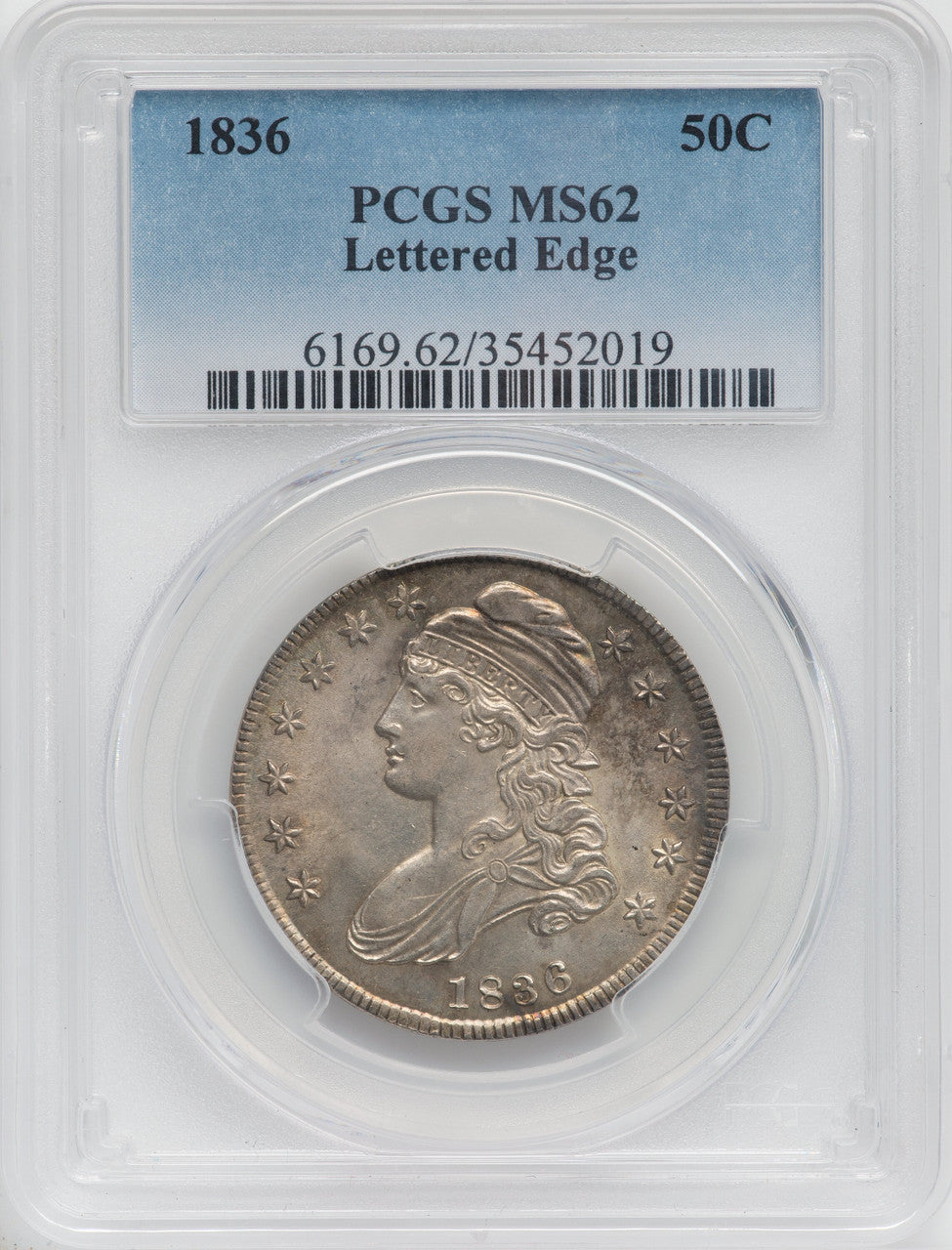 1836 50C Letter Edge Bust Half Dollar PCGS MS62