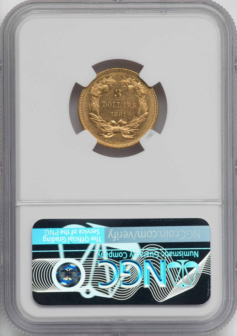 1861 $3 Three Dollar Gold Pieces NGC MS62