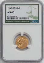 1925-D $2.50 Green Label Indian Quarter Eagle NGC MS65 (757493039)