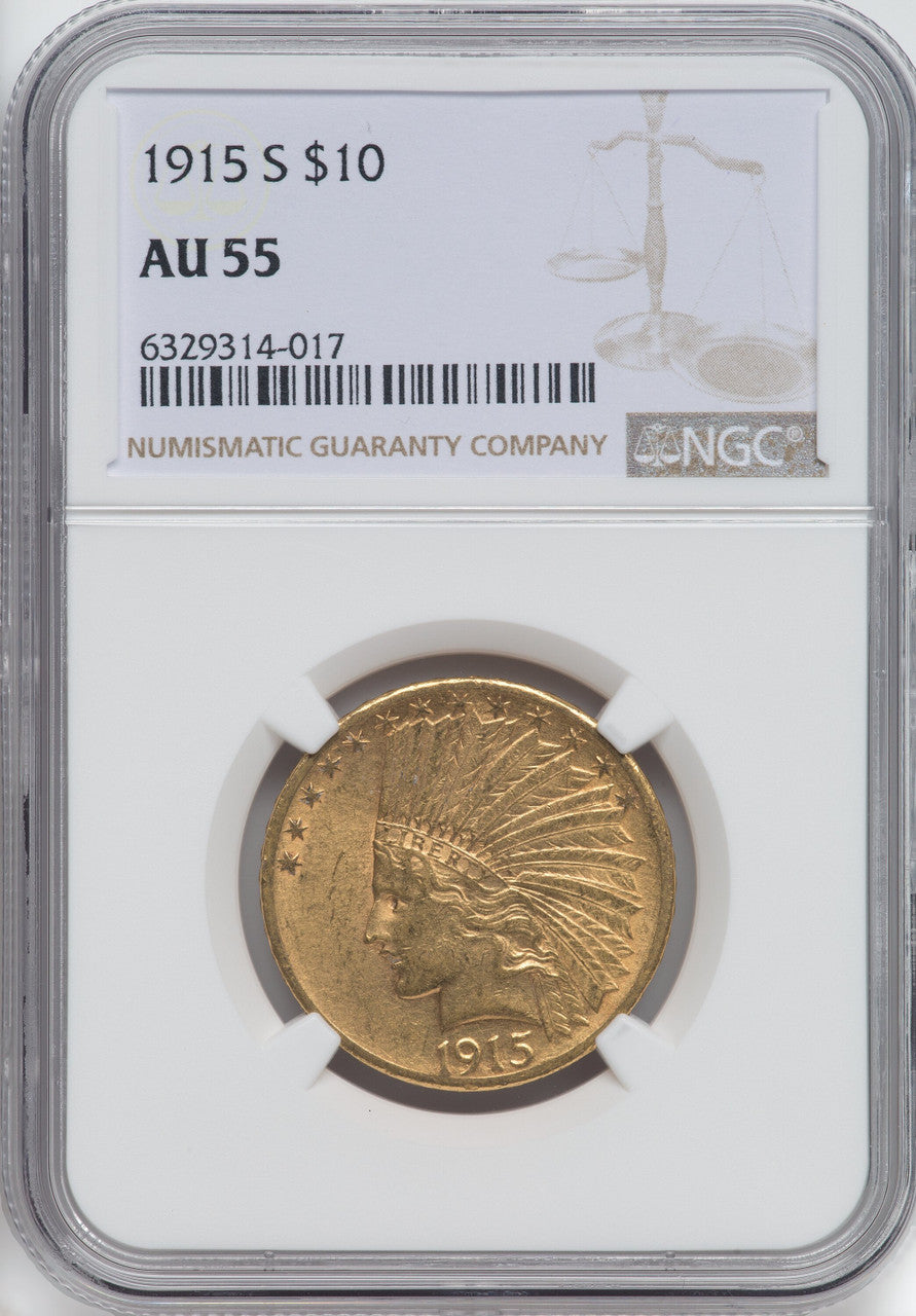 1915-S $10 Indian Eagle NGC AU55