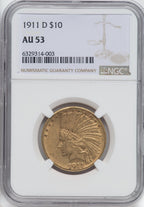 1911-D $10 Indian Eagle NGC AU53