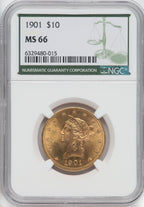 1901 $10 Green Label Liberty Eagle NGC MS66