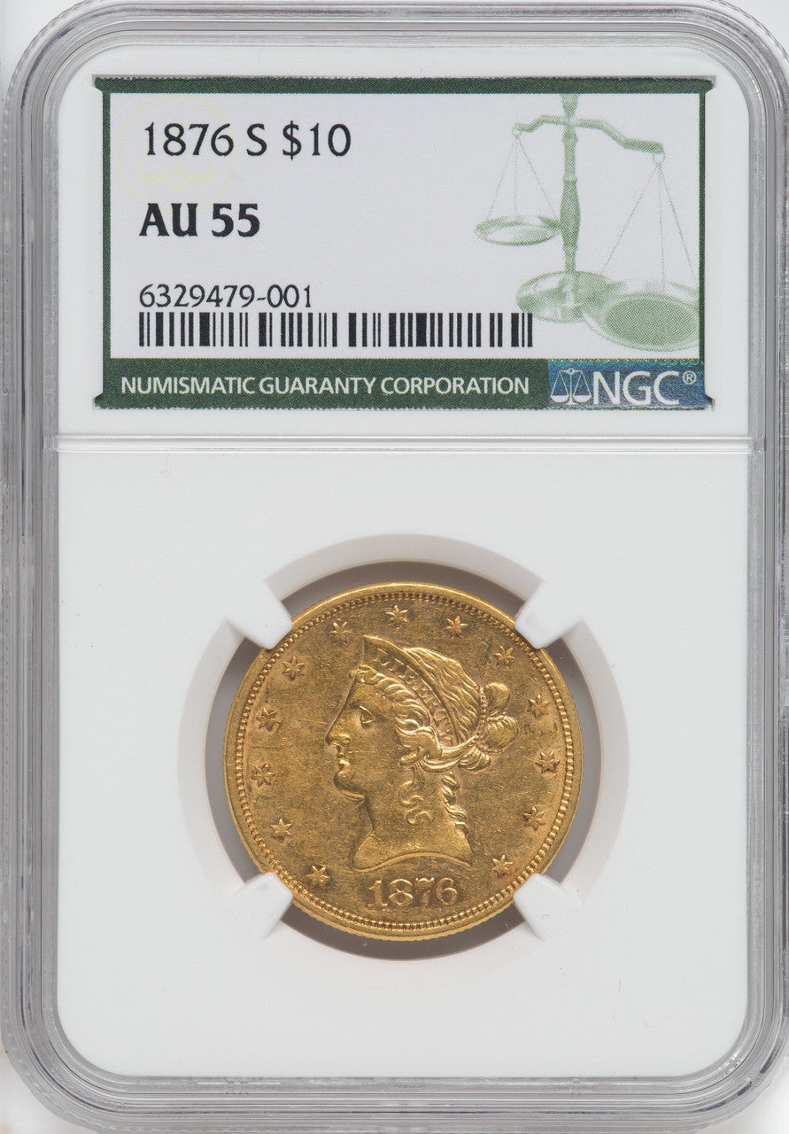 1876-S $10 Liberty Eagle NGC AU55