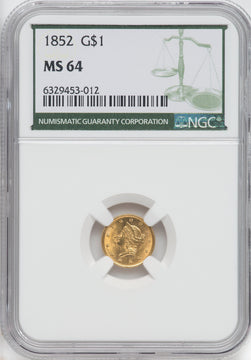 1852 G$1 Green Label Gold Dollar NGC MS64