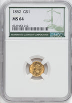 1852 G$1 Green Label Gold Dollar NGC MS64