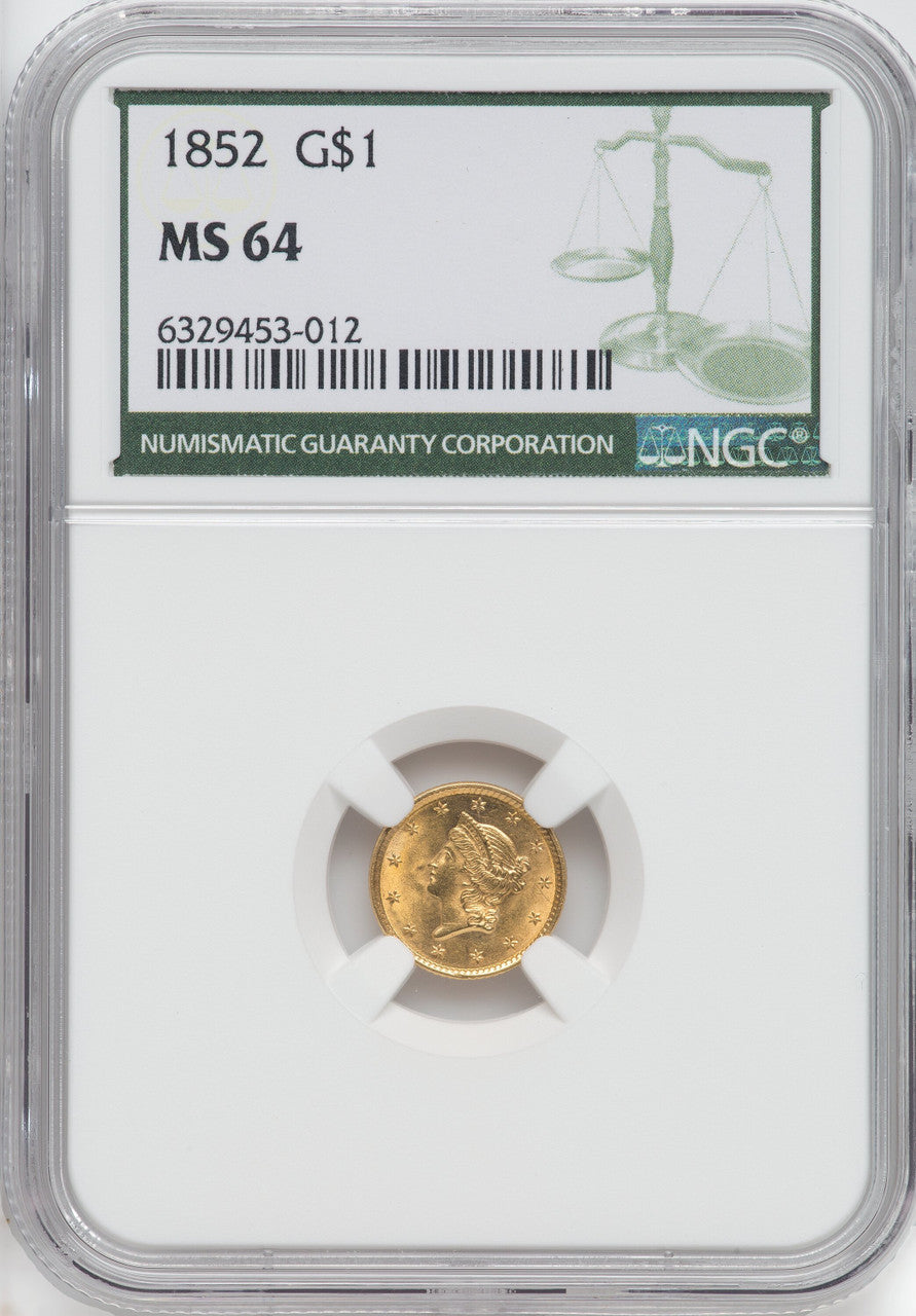 1852 G$1 Green Label Gold Dollar NGC MS64