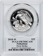2018-W $25 Palladium First Strike Cleveland Blue Eagle PCGS PR70