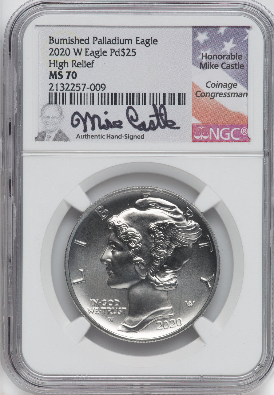 2020-W $25 Palladium Mike Castle Signature NGC MS70