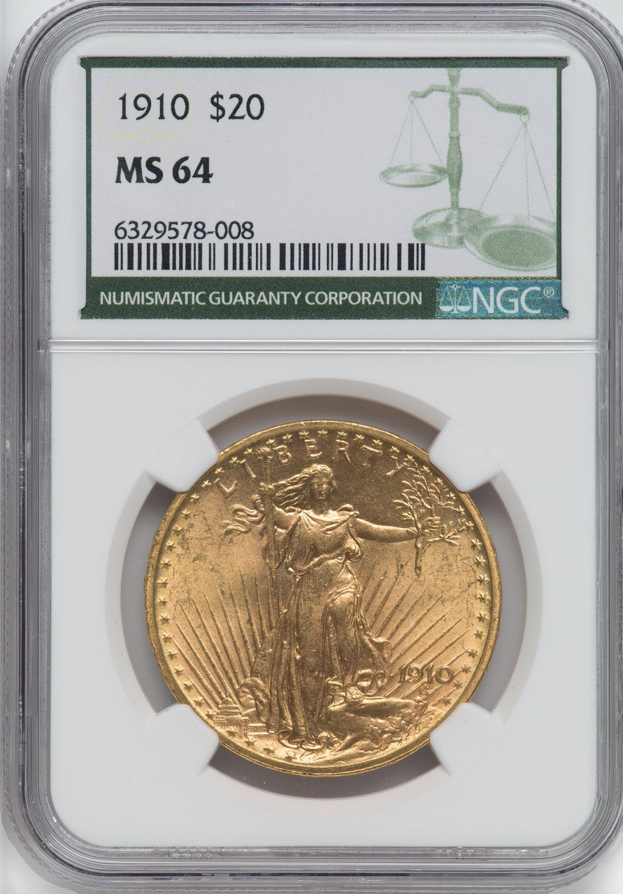 1910 $20 Green Label Saint-Gaudens Double Eagle NGC MS64