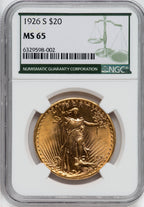 1926-S $20 Saint-Gaudens Double Eagle NGC MS65