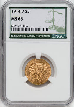 1914-D $5 Indian Half Eagle NGC MS65