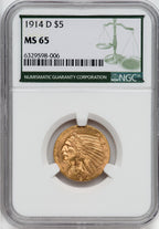 1914-D $5 Indian Half Eagle NGC MS65