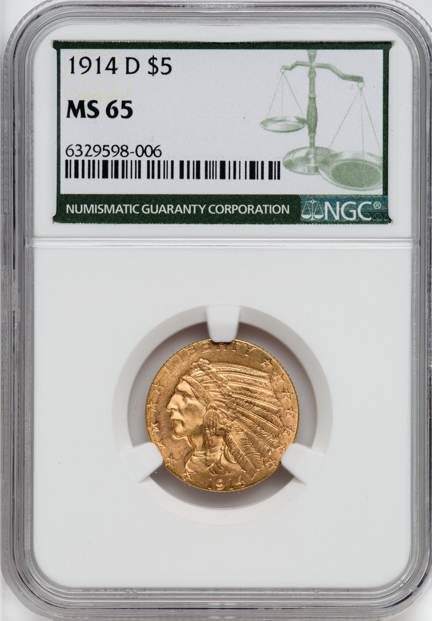 1914-D $5 Indian Half Eagle NGC MS65