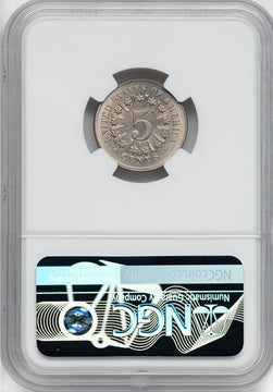 1866 5C RAYS Shield Nickel NGC MS65