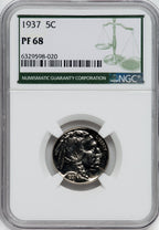 1937 5C Green Label Proof Buffalo Nickel NGC PR68 (758091341)