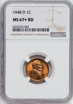 1948-D 1C RD NGC Plus Lincoln Cent NGC MS67+