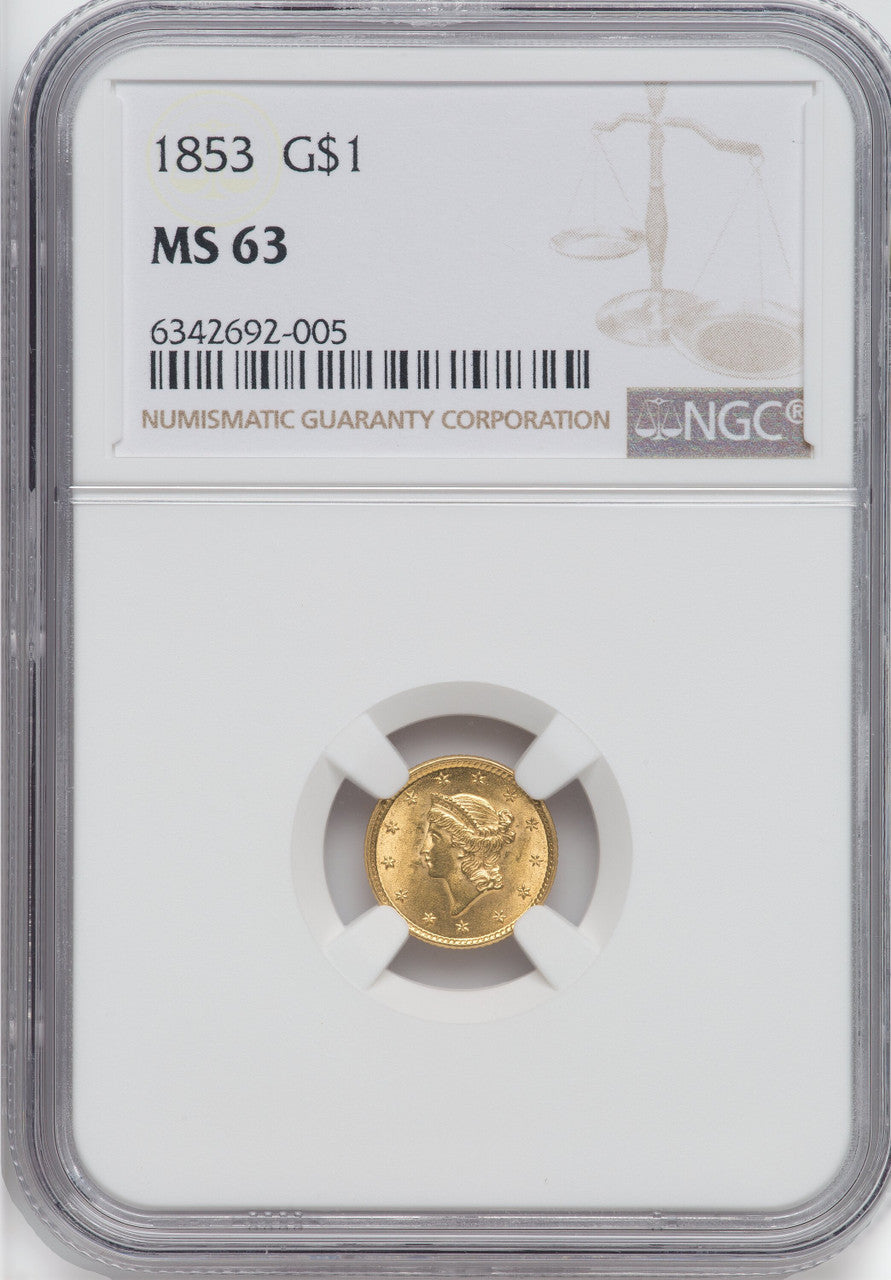 1853 G$1 Gold Dollar NGC MS63